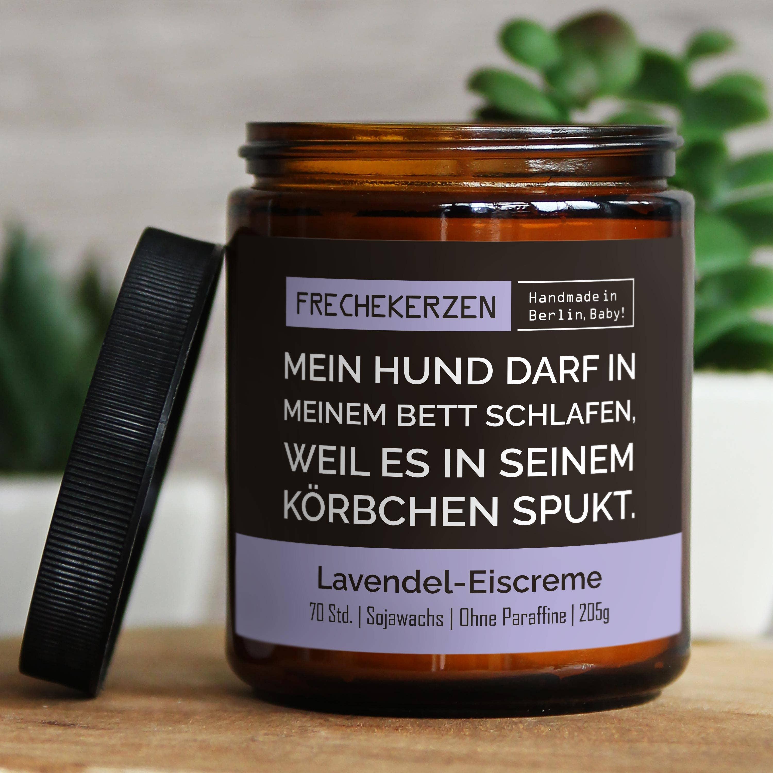 Duftkerze | Mein Hund darf in meinem Bett schlafen, weil es in seinem Körbchen spukt